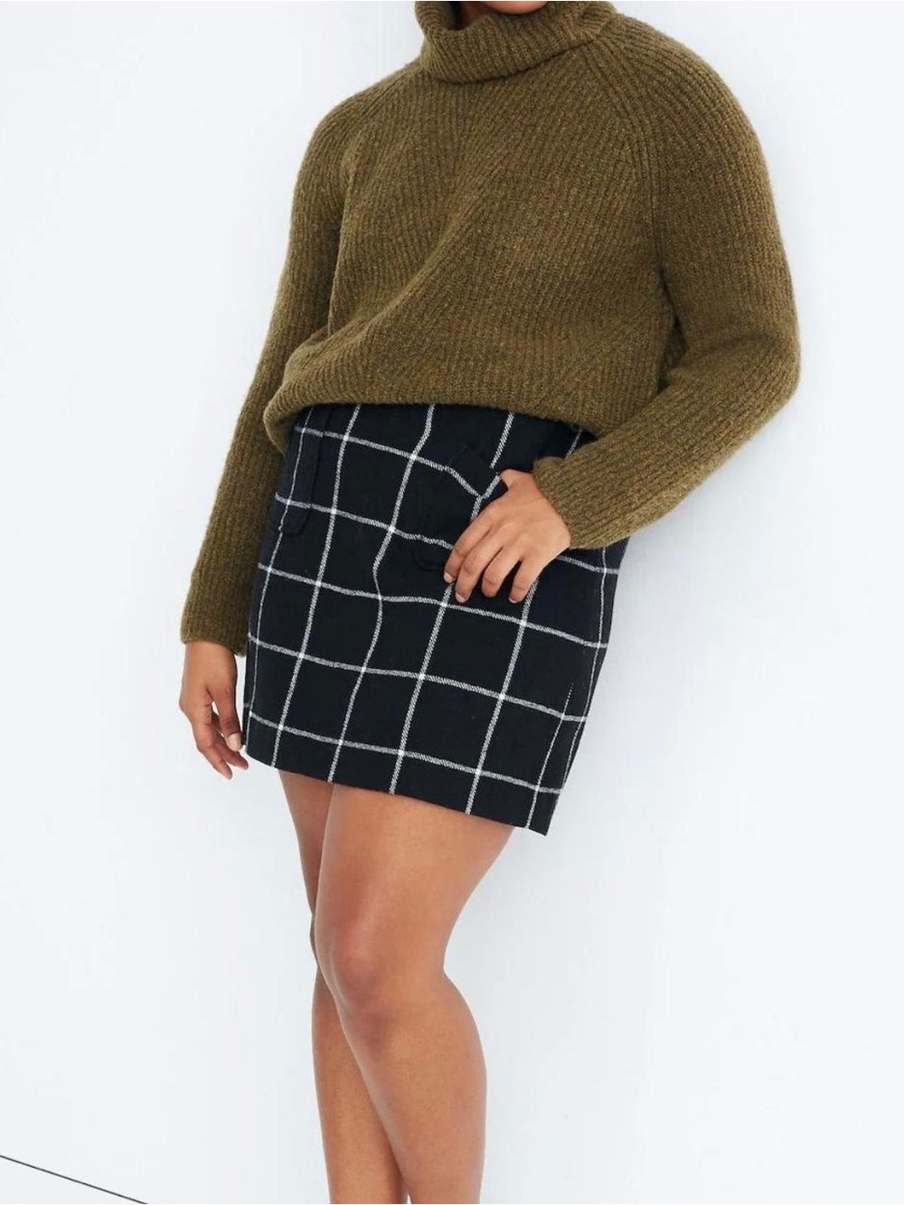 Madewell Black Mini Skirt with White Windowpane Check